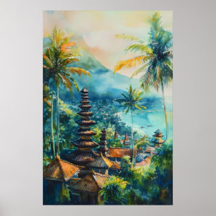 Bali Watercolor Nationaal Reisposter Vintage Ski Poster