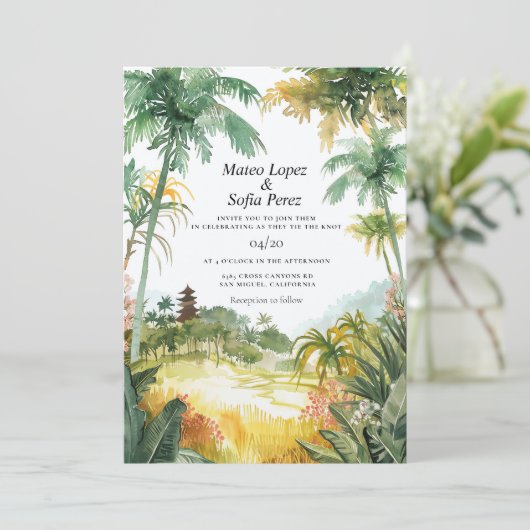 Bali Wedding Invite Tropical Kaart (Staand voorkant)