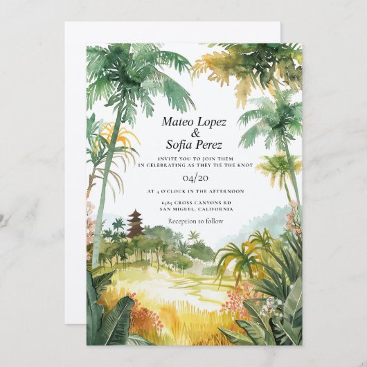 Bali Wedding Invite Tropical Kaart (Voorkant / Achterkant)