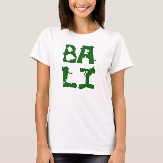Bali White shirt green text voor vrouw (Voorkant)