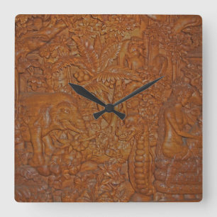 Bali Wood Carving Vierkante Klok