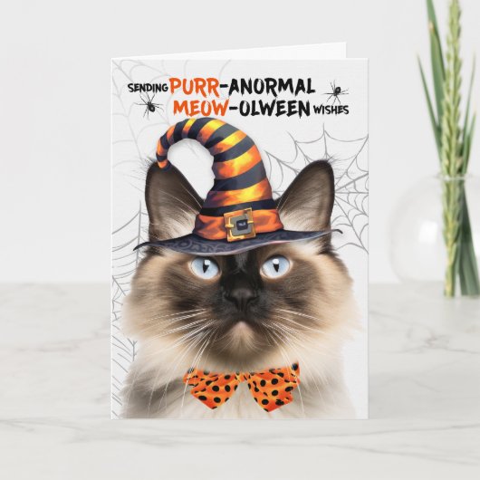 Balinese Halloween Kat PURRanormale MEOWolween Feestdagen Kaart (Voorkant)