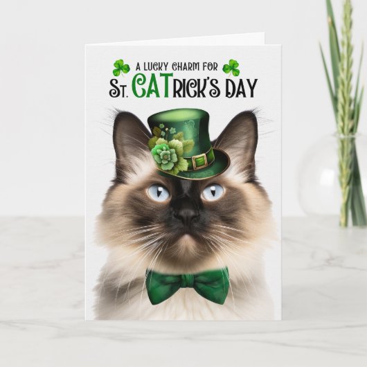 Balinese Kat Grappig St. CATrick's Day Lucky Charm Feestdagen Kaart (Voorkant)