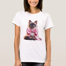 Balinese kat met roze strik t-shirt