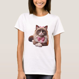 Balinese kat met roze strik t-shirt