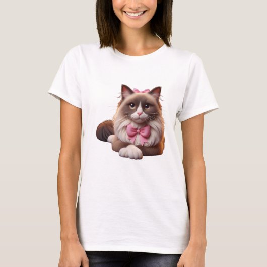 Balinese kat met roze strik t-shirt (Voorkant)