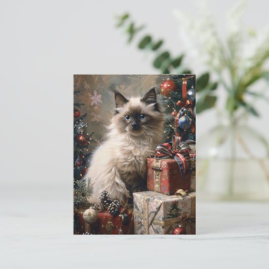 Balinese kitten kerstkat portretkunst briefkaart (Staand voorkant)