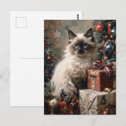 Balinese kitten kerstkat portretkunst briefkaart (Voorkant / Achterkant)