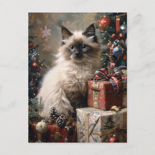 Balinese kitten kerstkat portretkunst briefkaart (Voorkant)