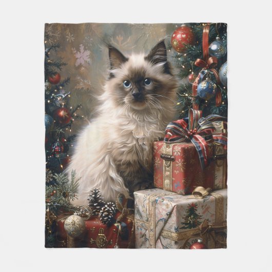 Balinese kitten kerstkat portretkunst fleece deken (Voorkant)