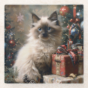 Balinese kitten kerstkat portretkunst glazen onderzetter