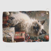 Balinese kitten kerstkat portretkunst golfhanddoek (Horizontaal)