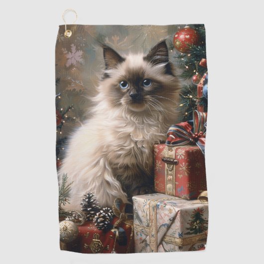 Balinese kitten kerstkat portretkunst golfhanddoek (Voorkant)