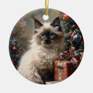 Balinese kitten kerstkat portretkunst keramisch ornament