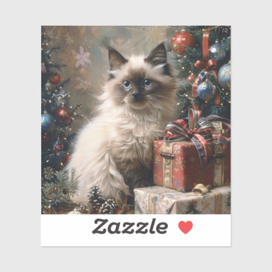 Balinese kitten kerstkat portretkunst sticker (Vel)