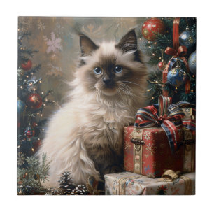 Balinese kitten kerstkat portretkunst tegeltje