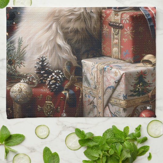 Balinese kitten kerstkat portretkunst theedoek (Gevouwen)