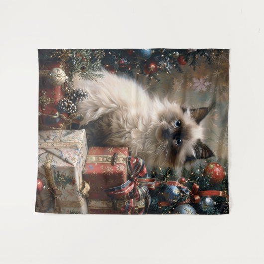 Balinese kitten kerstkat portretkunst wandkleed (Voorkant (horizontaal))