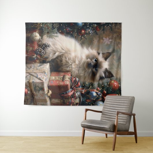 Balinese kitten kerstkat portretkunst wandkleed (In Situ (horizontaal))