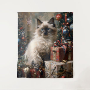 Balinese kitten kerstkat portretkunst wandkleed