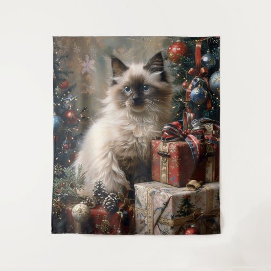 Balinese kitten kerstkat portretkunst wandkleed (Voorkant)