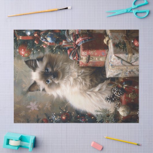 Balinese Kitten Kerstmis Cat Art Decoupage Tissuepapier (Craft)