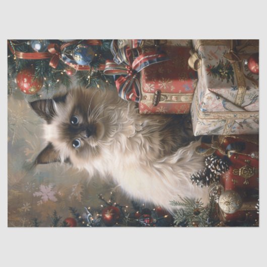 Balinese Kitten Kerstmis Cat Art Decoupage Tissuepapier (Voorkant)