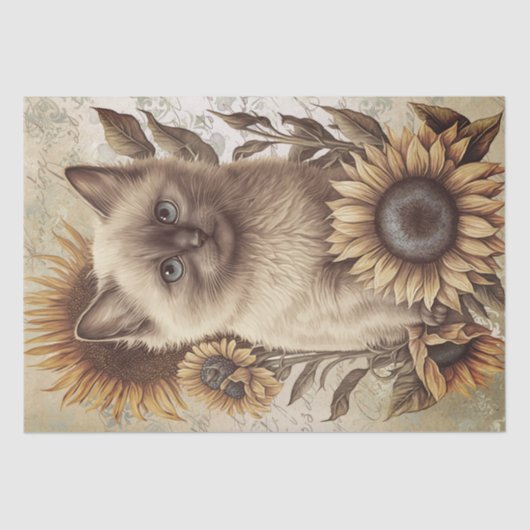 Balinese kitten zonnebloem kat tissuepapier (Voorkant)