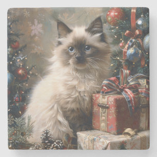 Balinese Kittens Kerstkat Portret Kunst Stenen Onderzetter