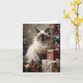 Balinese Kittens Kerstmis Kat Portret Kunst Kaart (Gele Bloem)