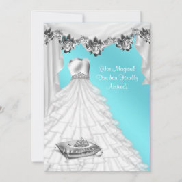 Baljurk Tiara Witte Roos Teal Quinceanera Kaart