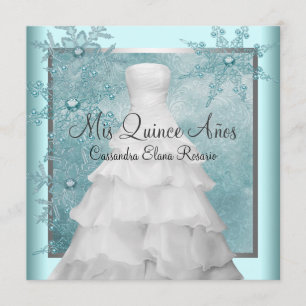 Baljurk Turquoise Winter Sneeuwvlokken Quinceanera Kaart