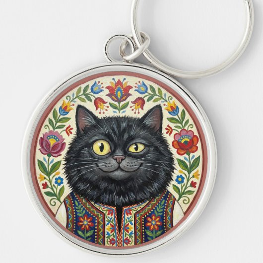 Balkaanse volks kunst zwarte kat sleutelhanger (Voorkant)