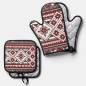 Balkan Folklore Ovenwant Set Slavische Geometrisch (Voorkant / Achterkant)
