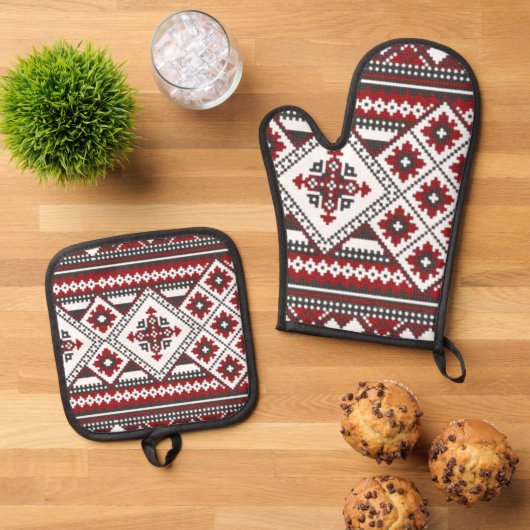 Balkan Folklore Ovenwant Set Slavische Geometrisch (Top down)