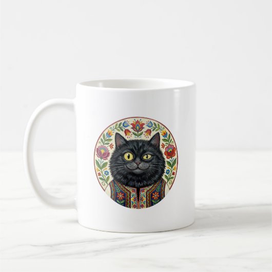 Balkan Volkskunst Zwarte Kat Koffiemok (Links)