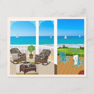 Balkon en strand en zeezicht ansichtkaart briefkaart