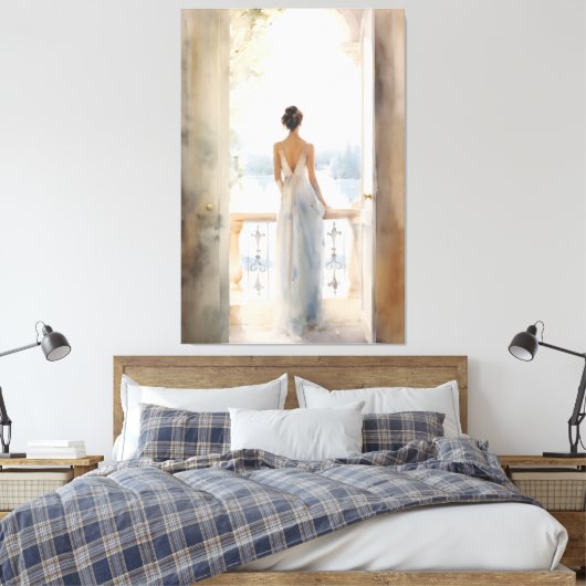 Balkon Serenity: Waterverf Zeezicht Canvas Afdruk (Insitu (Slaapkamer))