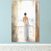 Balkon Serenity: Waterverf Zeezicht Canvas Afdruk (Insitu (Houten vloer))