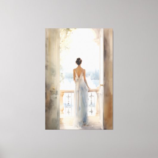 Balkon Serenity: Waterverf Zeezicht Canvas Afdruk (Voorkant)