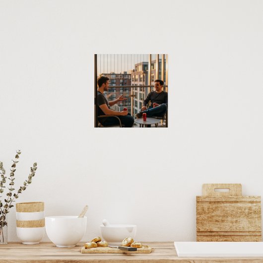 Balkon Zonsondergang Gesprek Poster (Keuken)