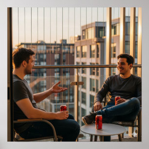 Balkon Zonsondergang Gesprek Poster