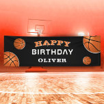 Ball Black Sports Birthday Spandoek<br><div class="desc">Basketbal Black Sports Verjaardagsfeestje Banner. Tekst Gelukkige verjaardagswens is op een zwarte achtergrond met basketbal ballen. Personaliseer de banner met jouw naam en maak een coole verjaardagsfeestbanner voor een jongetje of een meisje dat van basketbal houdt.</div>