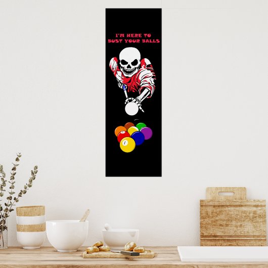 Ball buster Skeleton Pool Billiards original art Poster (Keuken)
