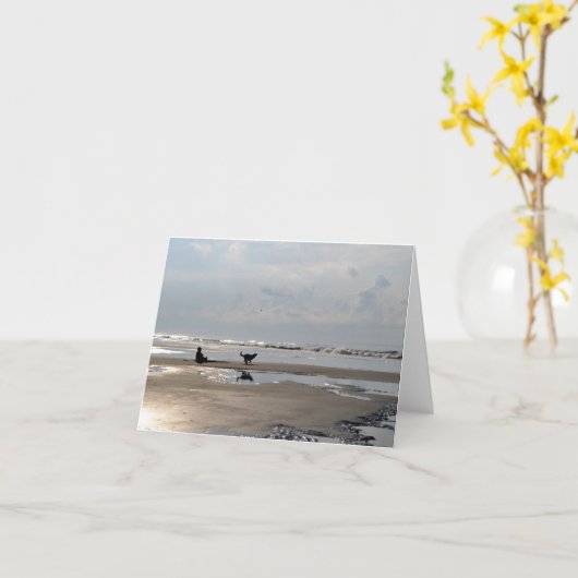 Ball Chasing Dog op het strand Note Kaart (Gele Bloem)