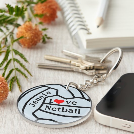 Ball Design Personalized Netball Keyring Sleutelhanger (Voorkant Rechts)