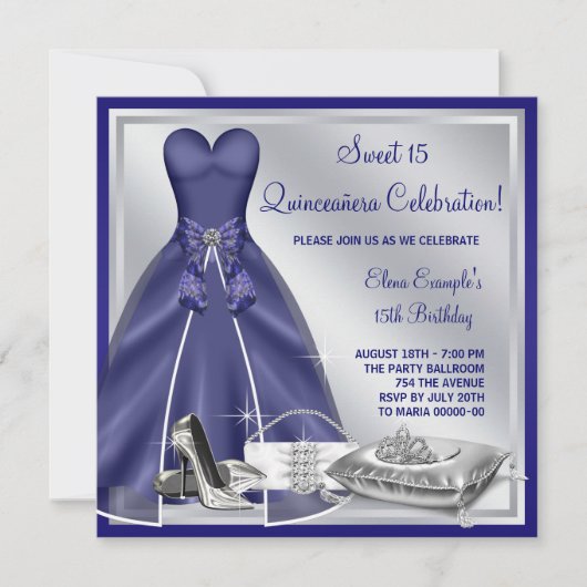 Ball Gown High Heels Royal Blue Quinceanera Kaart (Voorkant)