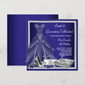Ball Gown High Heels Royal Blue Quinceanera Kaart (Voorkant / Achterkant)