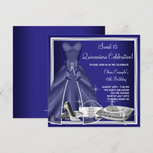 Ball Gown High Heels Royal Blue Quinceanera Kaart (Voorkant / Achterkant)