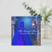 Ball Gown Royal Navy Blue Roos Quinceanera Kaart (Staand voorkant)
